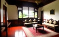 Realistic sitting room javanese style by shining bright sunlight from the window