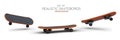 Realistic skateboard from different angles. View of board from above, side, below Royalty Free Stock Photo