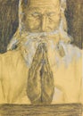 Realistic sketch of an old man praying