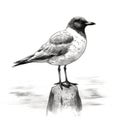 Realistic Sketch Of A Small Seabird Perched On A Rock