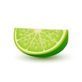 realistic slice of juicy green color lime with shadow on white background.