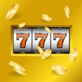 Realistic Slot Machine with Gold Coins. Vector