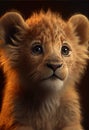 Realistic small lion. AI generated