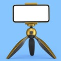 Realistic smartphone with blank white screen on gold tripod isolated on blue Royalty Free Stock Photo