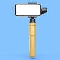 Realistic smartphone with blank white screen and steadicam isolated on blue