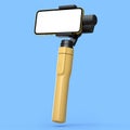 Realistic smartphone with blank white screen and steadicam isolated on blue