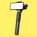 Realistic smartphone with blank white screen and steadicam isolated on yellow