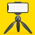 Realistic smartphone with blank white screen on tripod isolated on yellow Royalty Free Stock Photo