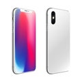Realistic smartphone front and back view. Cell phone 3d illustration. Perspective view of a smartphone. Template for infographic f