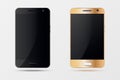 Realistic smartphone gold and black cellphone.