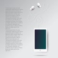 Realistic smartphone and headphones illustration with text Royalty Free Stock Photo