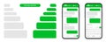 Realistic smartphone with messaging app. Blank SMS text frame. Conversation chat screen with green message bubbles