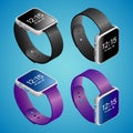 Realistic Smartwatches in isometry on blue background