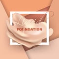 Realistic smears of foundation or concealer cream in the white frame on paper cut skintone background