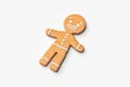 Realistic smiling cute gingerbread on light background. 3d rendering.