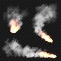 Realistic smoke clouds and fire. Flame blast, explosion. Stream of smoke from burning objects. Forest fires. Transparent Royalty Free Stock Photo