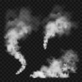 Realistic smoke clouds. Stream of smoke from burning objects. Transparent fog effect. White steam, mist. Vector design Royalty Free Stock Photo