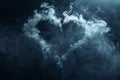 Realistic Smoke Heart on Dark Background, Steam Love Symbol, Cloud Transparent Valentine Silhouette