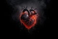 Realistic Smoke Heart on Dark Background, Steam Love Symbol, Cloud Transparent Valentine Silhouette Royalty Free Stock Photo