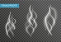Realistic smoke set isolated on transparent background. Cigarette , vapor effect. Vector illustration. Royalty Free Stock Photo