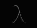 Realistic smoke shape with lambda alphabet spreading on dark background