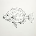 Geometric Precision: Lifelike Black Line Drawing Of A Fish