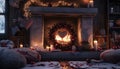 A realistic snapshot of a cozy fireplace with crackling flames