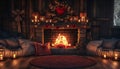 A realistic snapshot of a cozy fireplace with crackling flames