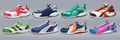 Realistic sneakers. Footwear and training shoes, fashion sport shopping, various colorful shoes. Vector sport shoes Royalty Free Stock Photo