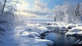 Realistic Snow Covered River With Detailed Rendering