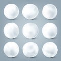 Realistic snowballs collection. Frozen ice ball, white snow. Winter decoration element for Christmas or New Year. Vector