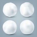 Realistic snowballs collection. Frozen ice ball, white snow. Winter decoration element for Christmas or New Year. Vector