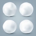 Realistic snowballs collection. Frozen ice ball, white snow. Winter decoration element for Christmas or New Year. Vector