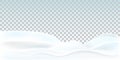 Realistic snowdrift isolated on transparent background. Snowy landscape. Vector illustration with snow hills. EPS 10. Royalty Free Stock Photo