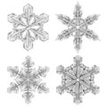 Realistic Snowflake Black And White Icon Set Royalty Free Stock Photo