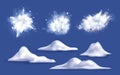 Realistic Snowy Clouds Set Isolated on Blue Background. Vector Illustration