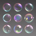 Realistic soap bubble. Detergent foam rainbow colored ball, laundry and shower color iridescent clear shampoo bubbles. Shiny Royalty Free Stock Photo