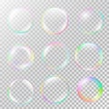 Realistic soap bubble set with rainbow reflection Royalty Free Stock Photo