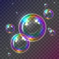 Realistic Soap Bubbles Foam Collection on Transparent Background Royalty Free Stock Photo