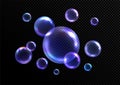 Realistic soap bubbles isolated on black transparent background. Vector illustration Royalty Free Stock Photo