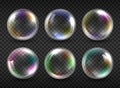 Realistic soap bubbles isolated on transparent background. Royalty Free Stock Photo
