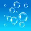 Realistic soap bubbles. Rainbow reflection bubbles isolated vector transparent illustration