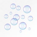 Realistic soap bubbles. Rainbow reflection bubbles isolated vector on transparent illustration Royalty Free Stock Photo