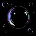 Realistic soap bubbles with rainbow reflection set isolated on a black background,draw,painting Royalty Free Stock Photo