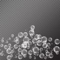 Realistic soap bubbles with rainbow reflection set isolated on the black transparent background. Royalty Free Stock Photo