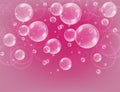 Realistic soap bubbles with rainbow reflection set isolated on the pink sparkling background. Royalty Free Stock Photo