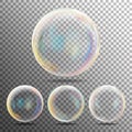 Realistic Soap Bubbles With Rainbow Reflection Set Isolated On On Transparent Checkered Background. Vector Illustration Royalty Free Stock Photo