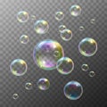 Realistic soap bubbles with rainbow reflection set isolated vector illustration. Royalty Free Stock Photo