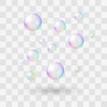 Realistic soap bubbles with rainbow reflection set vector illustration. Royalty Free Stock Photo