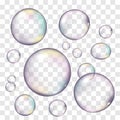 Realistic soap bubbles set isolated on transparent background